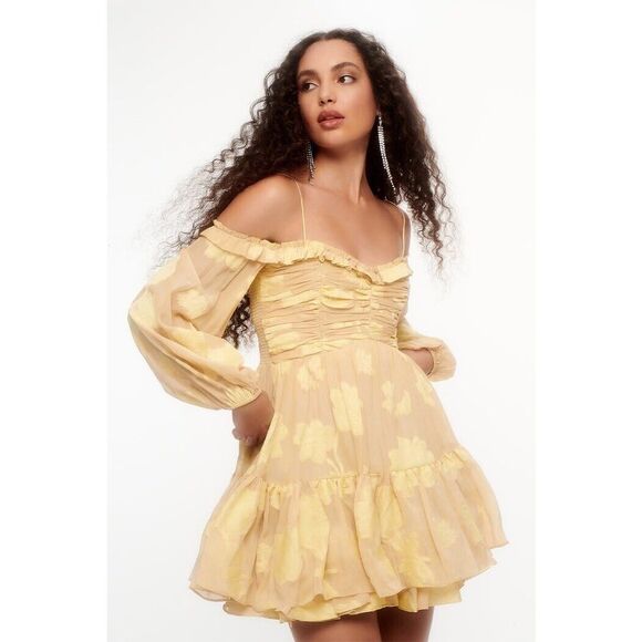 New Love Shack Fancy Zennia Off-Shoulder Silk Mini Dress Size Small - Picture 1 of 7
